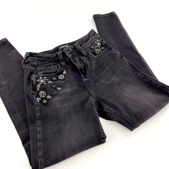 DOSHE Black Embroidery Skinny Jeans Size 26 High Waist ANGEL - Picture 3 of 9